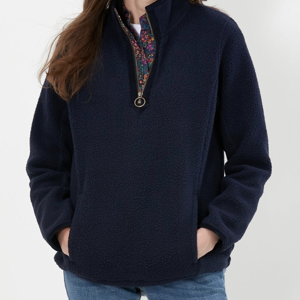 Quarter Zip Warm Blue Pullover Sherpa Floral Detail 10 Cabincore Cotttagecore
